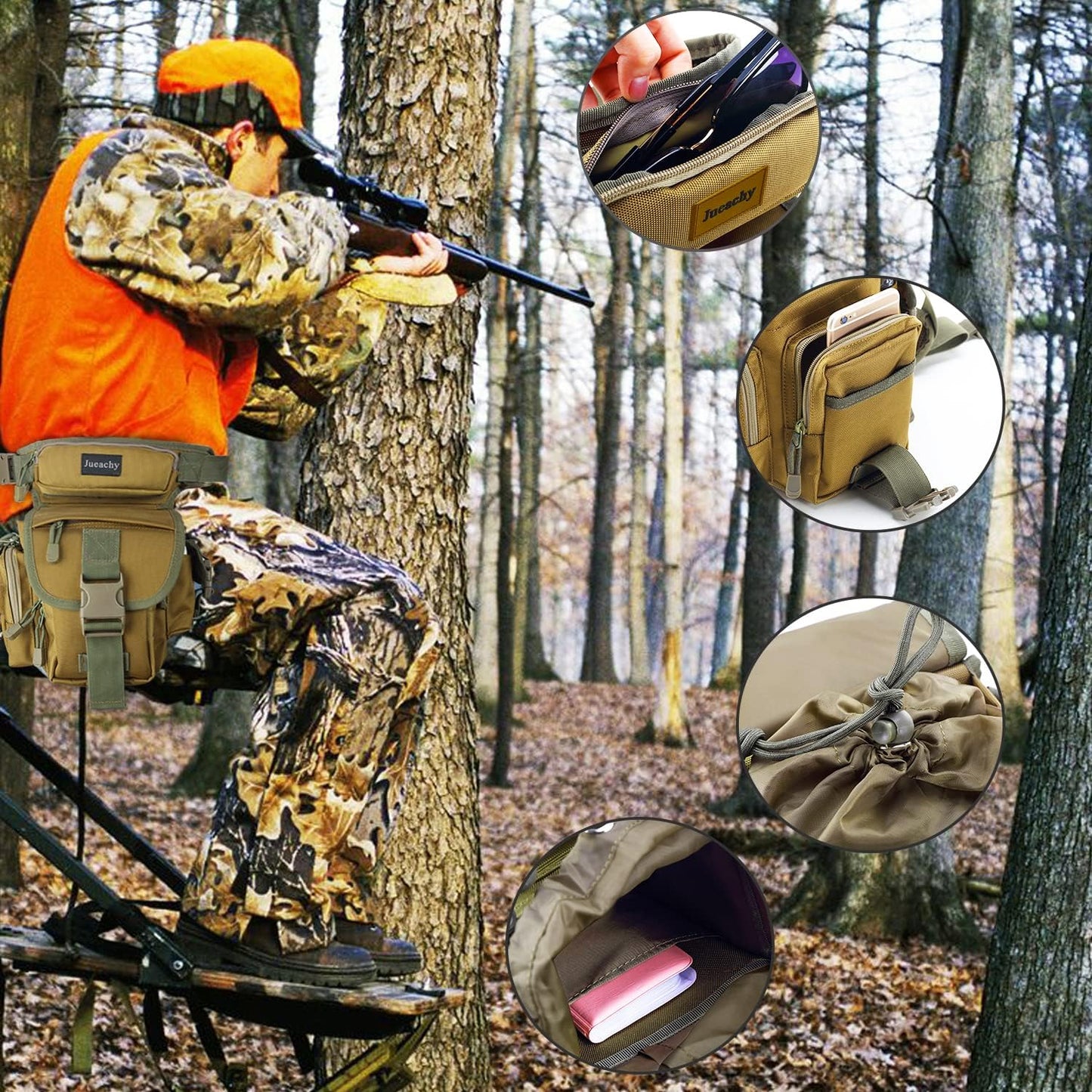 Jueachy Drop Leg Bag for Men Tactical Metal Detecting Thigh Pack with Water Bottle Pouch