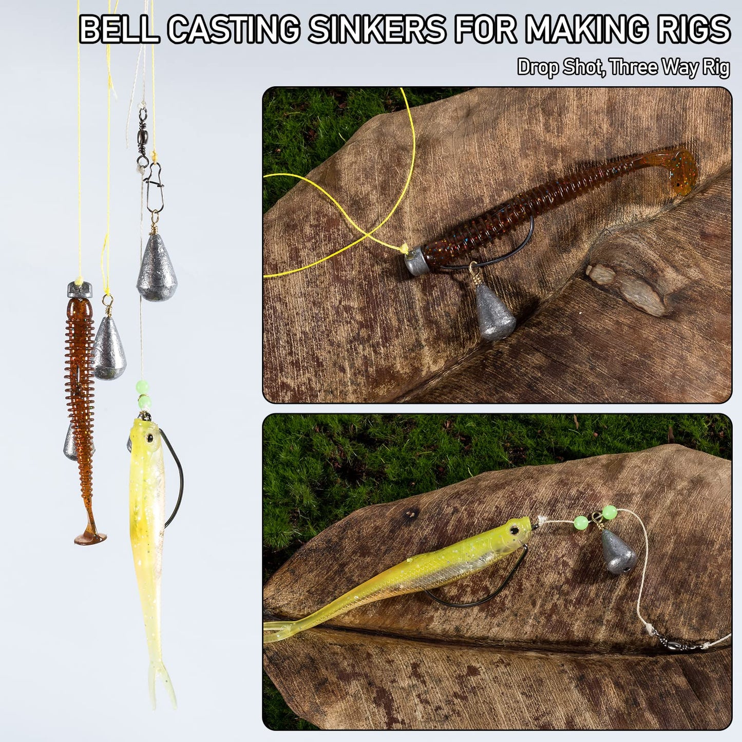 Dr.Fish 30 Pack Bass Casting Sinker Bell Fishing Lead Weights Drop Shot Weights Freshwater Tear Drop Sinkers 1oz