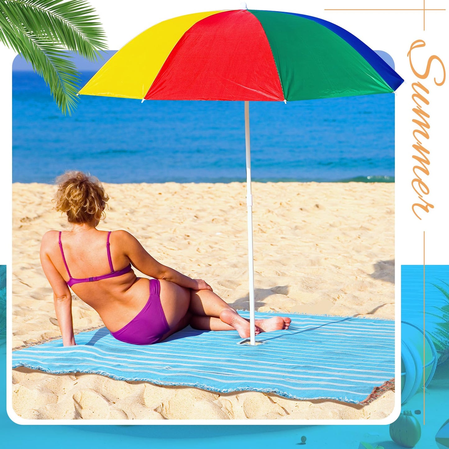 Peryiter Oversized Turkish Beach Blanket with Hole for Umbrella Cotton Extra Large Sand Free Beach Blanket Mat with Fringe Holiday Outdoor Picnic Travel Essentials Favorites, 70 x 70 Inches