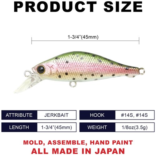 LUCKY CRAFT Fishing Lure Pointer 45S - Trout Lure, Jerkbait (276 Laser Rainbow Trout)