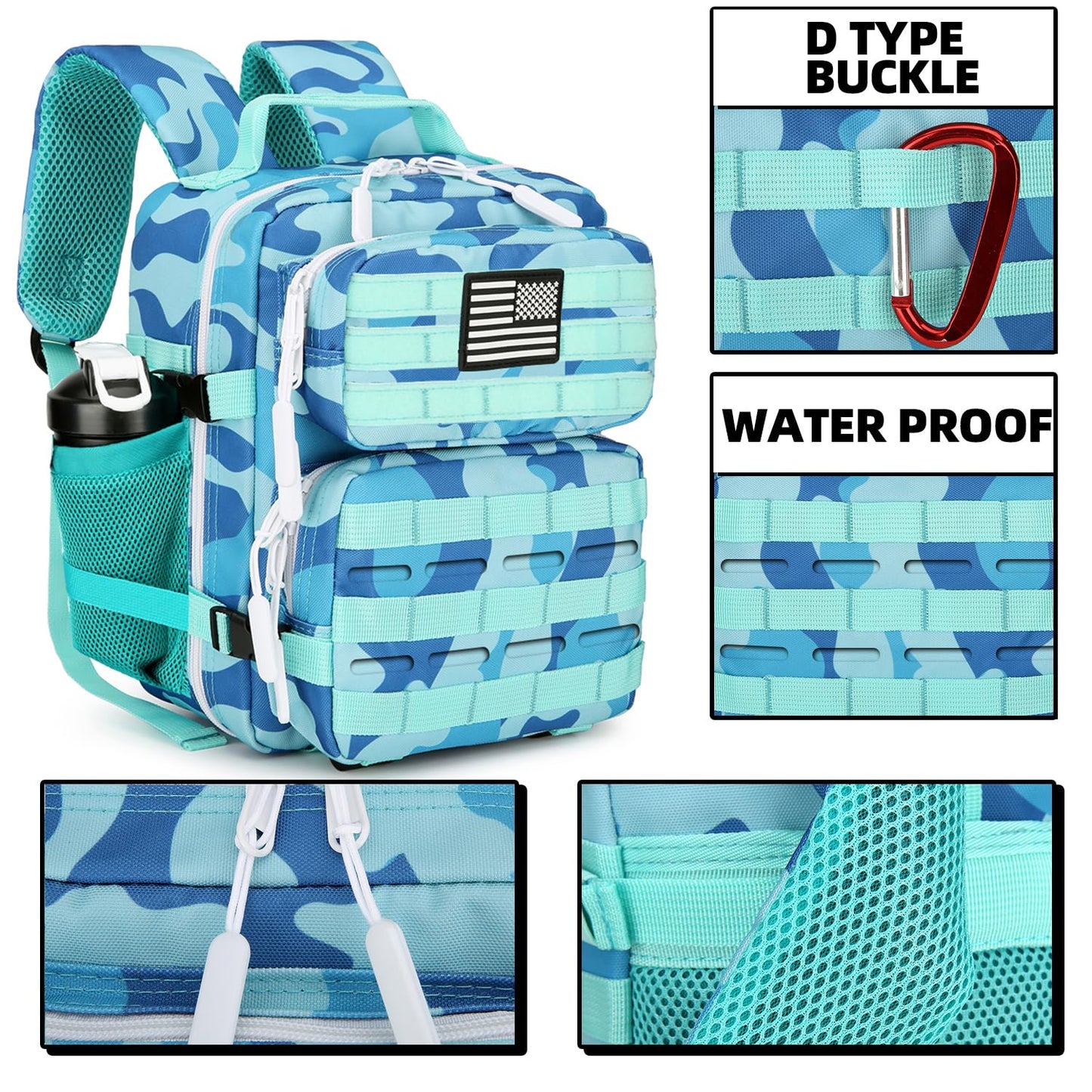 HongXingHai 9L Mini Tactical Backpack 9L Assault Pack 9L Tactical Backpack Hiking Fitness Backpack (Blue cp)