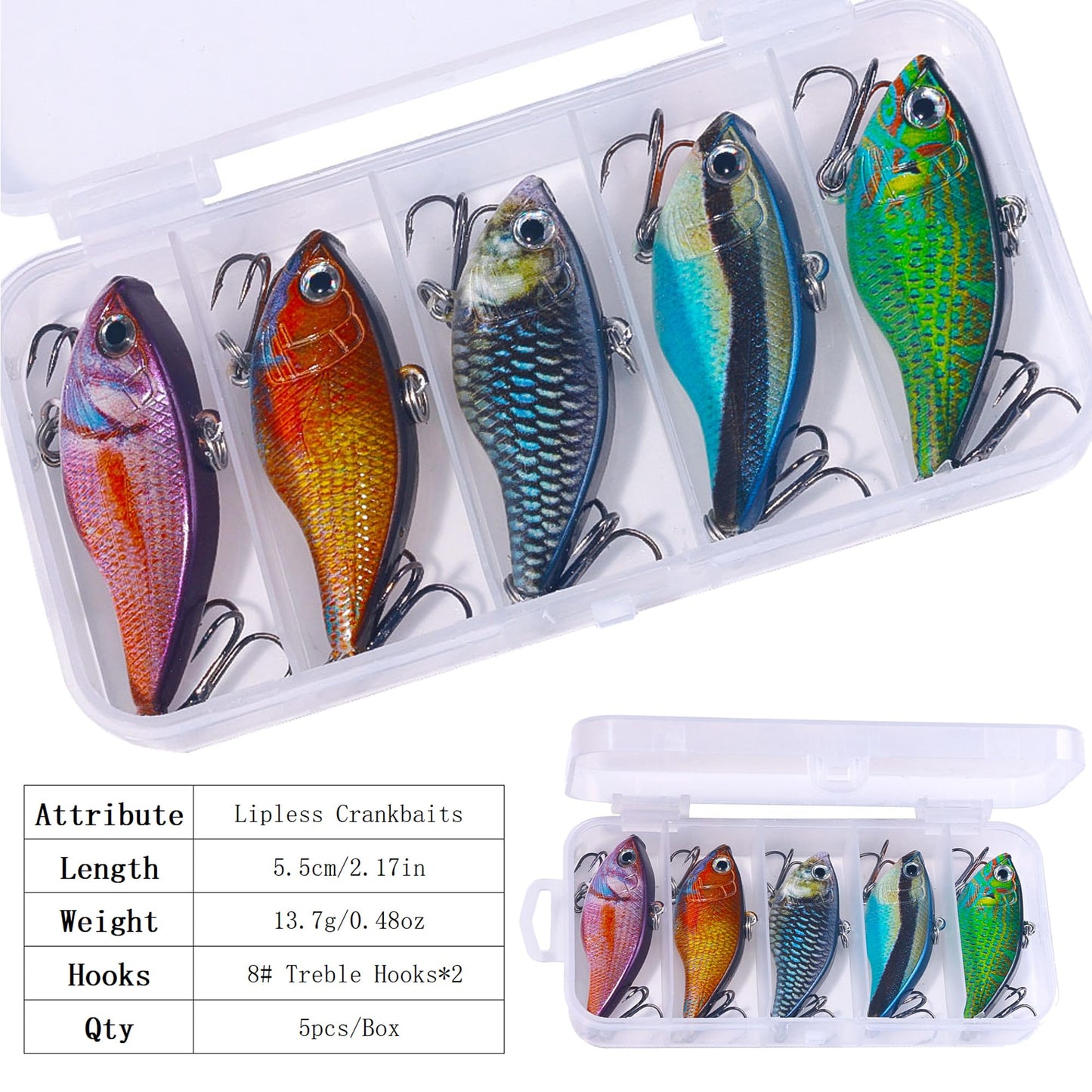 LURESMEOW Lipless Crankbait, Rattle Trap Fishing Lures for Freshwater Saltwater, Lipless Crankbaits for Bass Fishing Lure Set for Bass Trout Walleye Redfish Pike, 5pcs with Box…