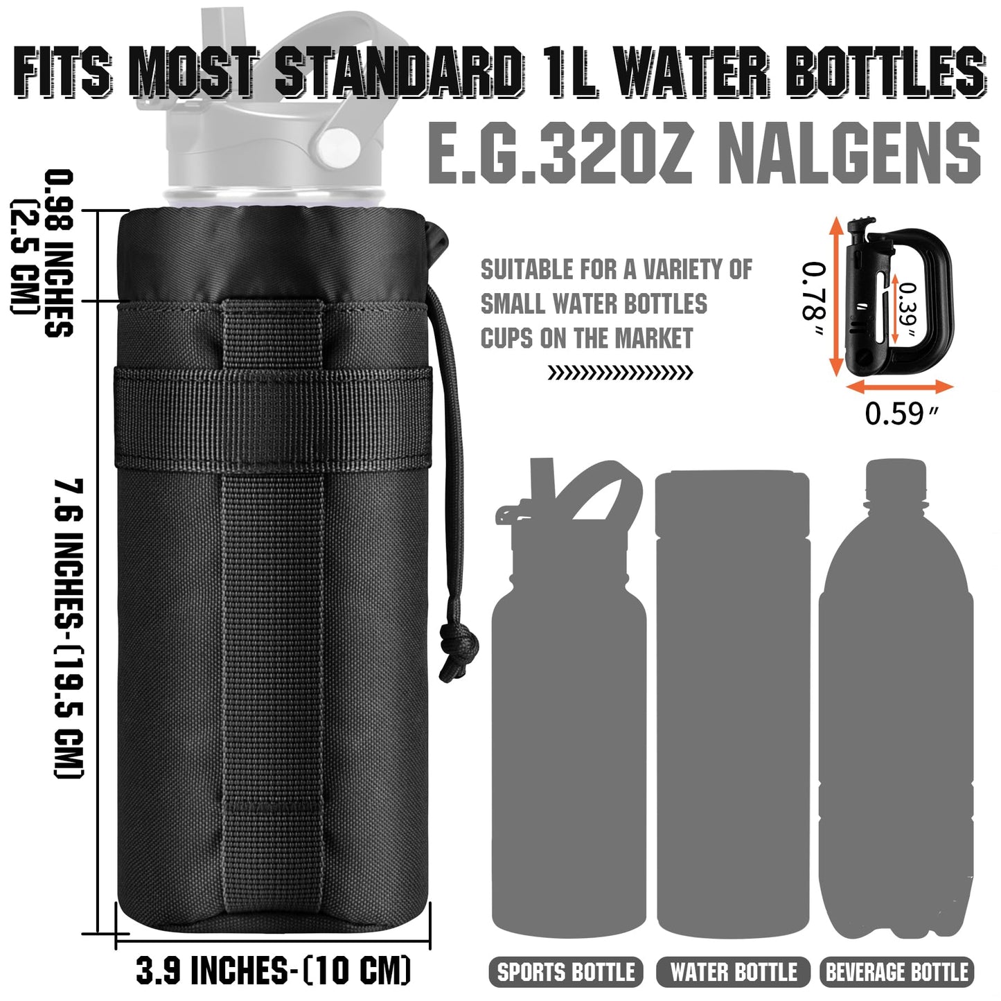 IronSeals Tactical Water Bottle Pouch Foldable Molle Water Bottle Holder Drawstring Open Top Travel Water Bottle Bag for Backpack Camping Outdoor