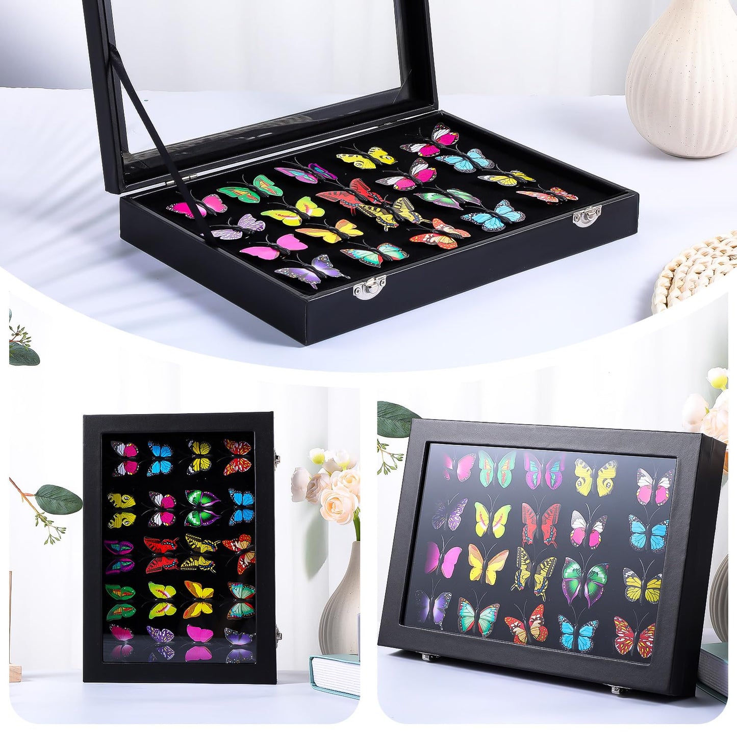 2 Pack Enamel Pin Display Case, Pin Collection Holder, 11" X 8" Shadow Box Frame for Military Medal Jewelry Pin Badge Collection, Black