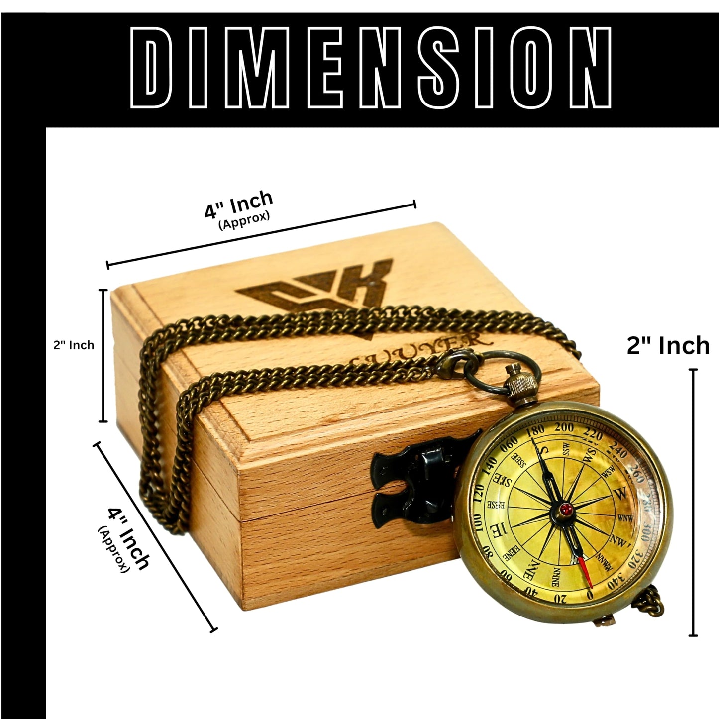 Antique Pocket Compass with Wooden Box for Gift on Birthday Compass Engraved with Inspirational Quotes, Brown Gift for Birthday Anniversary