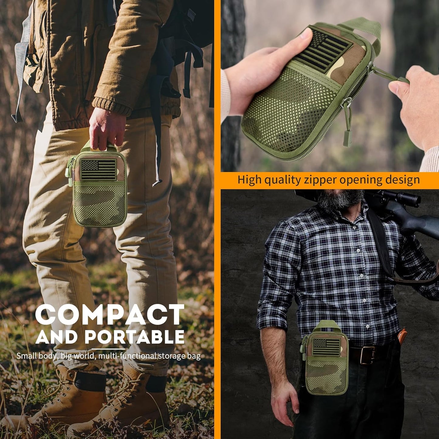 IronSeals Tactical Molle EDC Pouch Utility Tool Pouch Compact Pocket Organizer Pouch with US Flag Patch