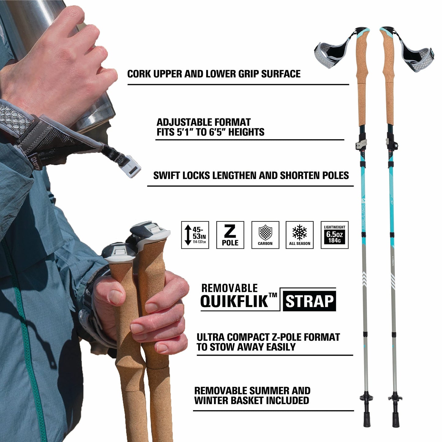 Terrain Alpha Vertex Carbon Trekking Poles, Walking and Hiking Sticks, Glacier Melt