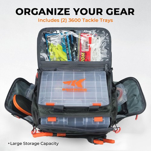 KastKing Fishing Gear & Tackle Bags - Saltwater Resistant Fishing Bags - Fishing Tackle Storage Bags,Medium-Hoss, (With(2) 3600 Trays,15x11x10.25 Inches)