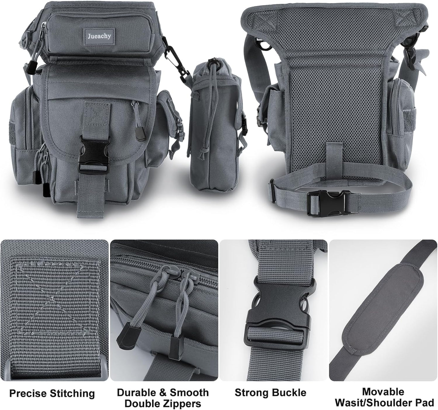 Jueachy Drop Leg Bag for Men Tactical Metal Detecting Thigh Pack with Water Bottle Pouch