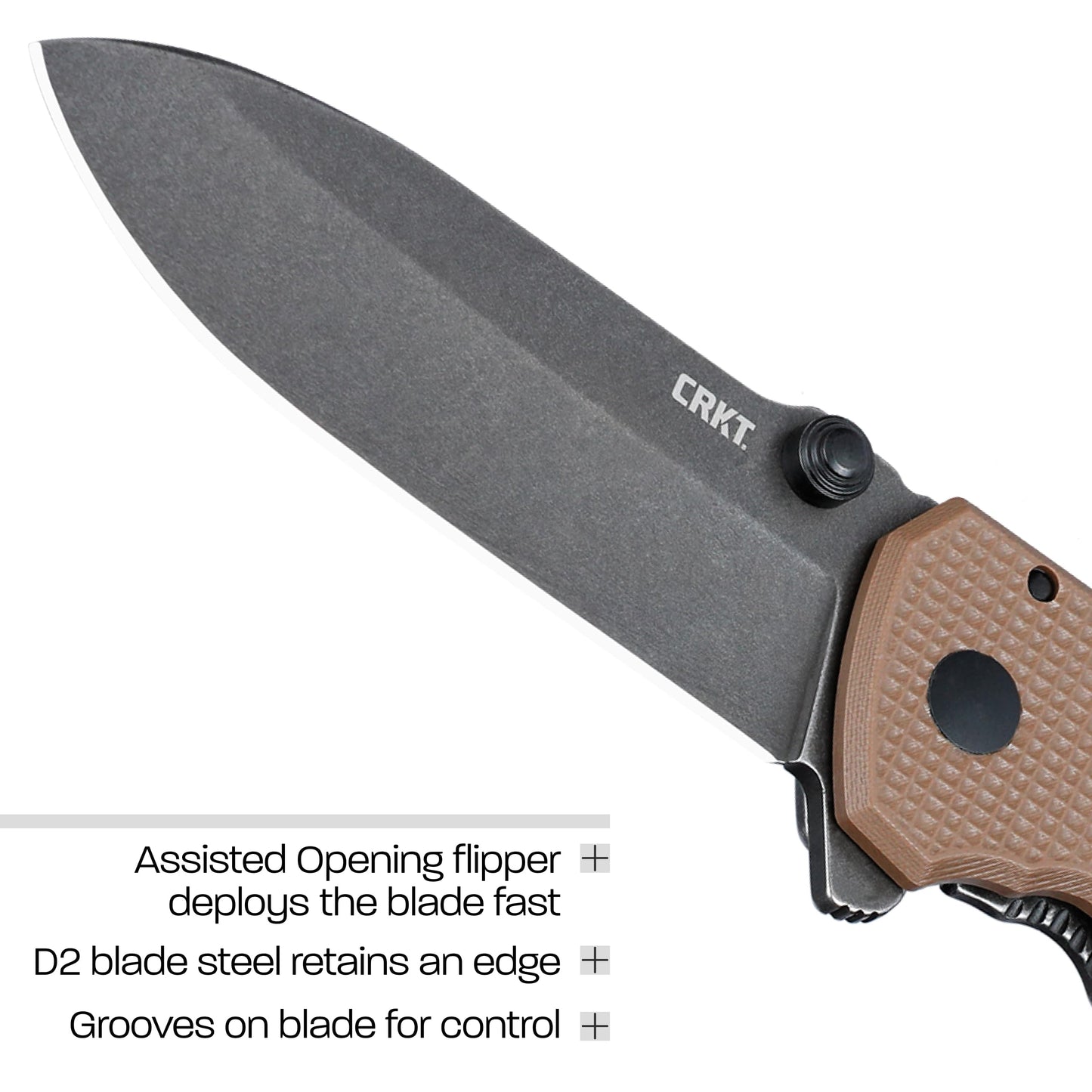 CRKT Squid XM Everyday Carry Assisted Folding Knife with Frame Lock: D2 Plain Edge Blade, G10 Handle, Pocket Clip, 2495B