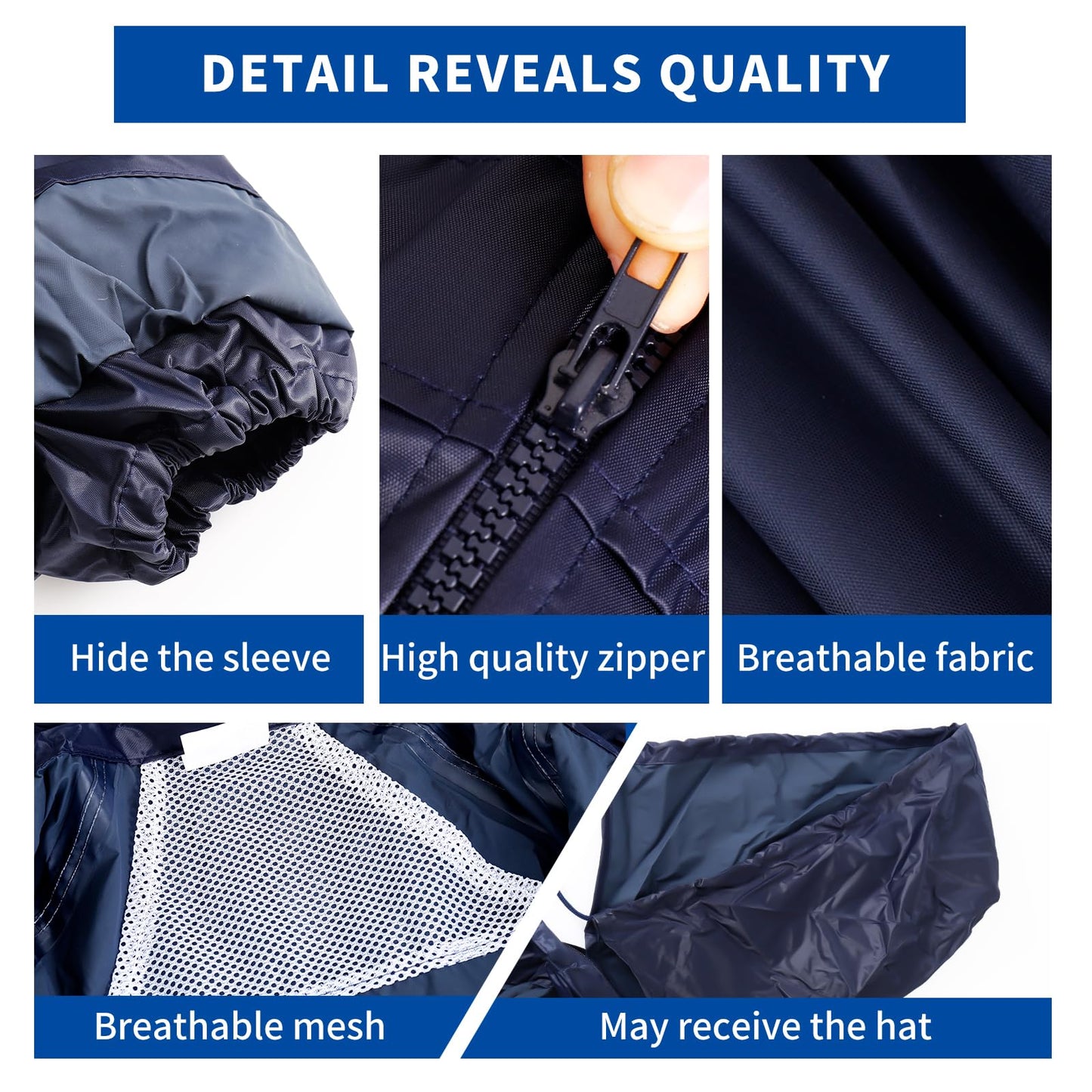 VUVEA Men's Lightweight Waterproof Rain Suit - Reflective Jacket & Pants with Hood for Outdoor Work, Fishing, Hiking