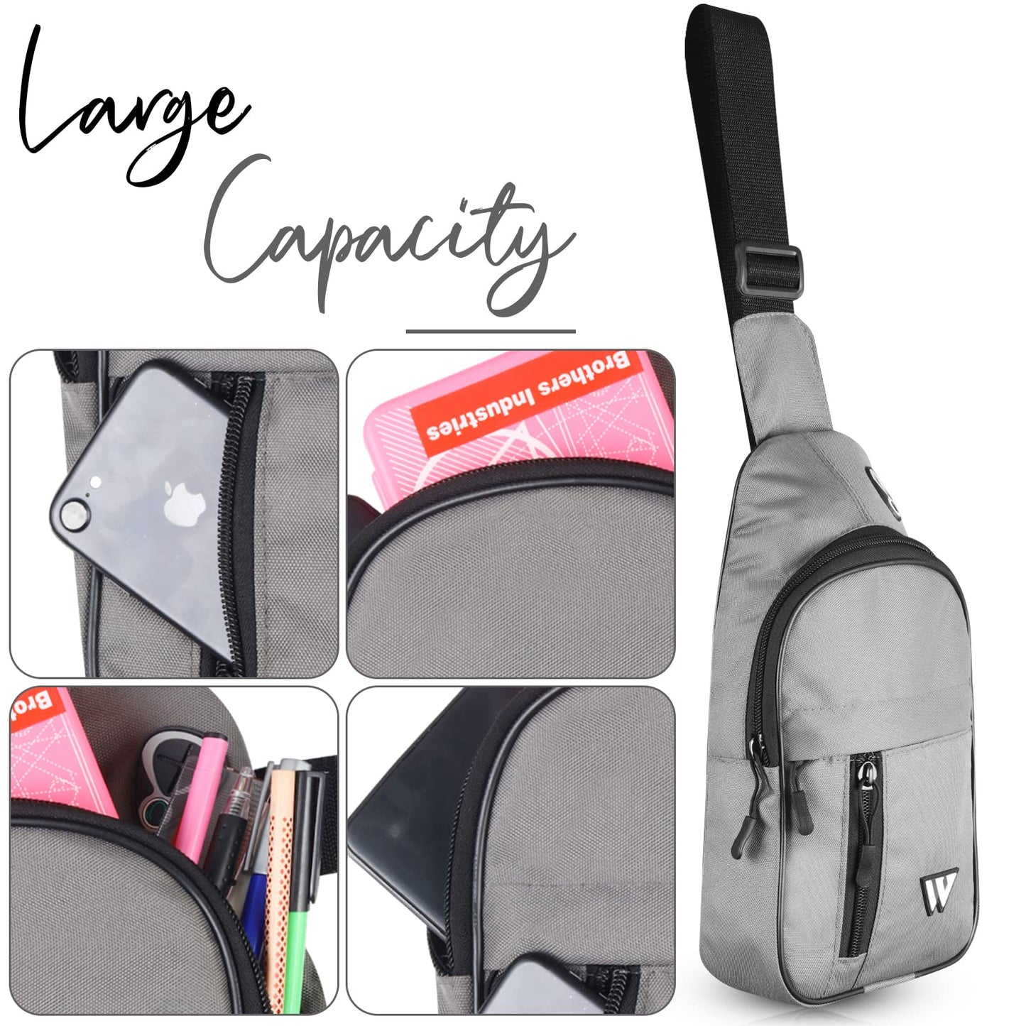 WFX Sling Bag for Women Travel Bag Hiking Backpack for Men Crossbody Bag One Strap Lightweight Shoulder Small Rucksack (Grey)