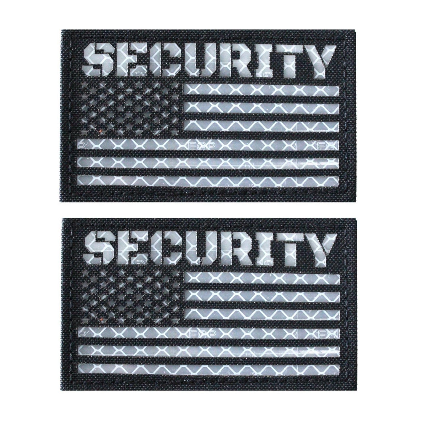 2 Pack Black White Reflective Security Patch US Flag with Hook Back for Service Harness Tactical Vest Collar Hook-Fastener Backing (SECURITY)