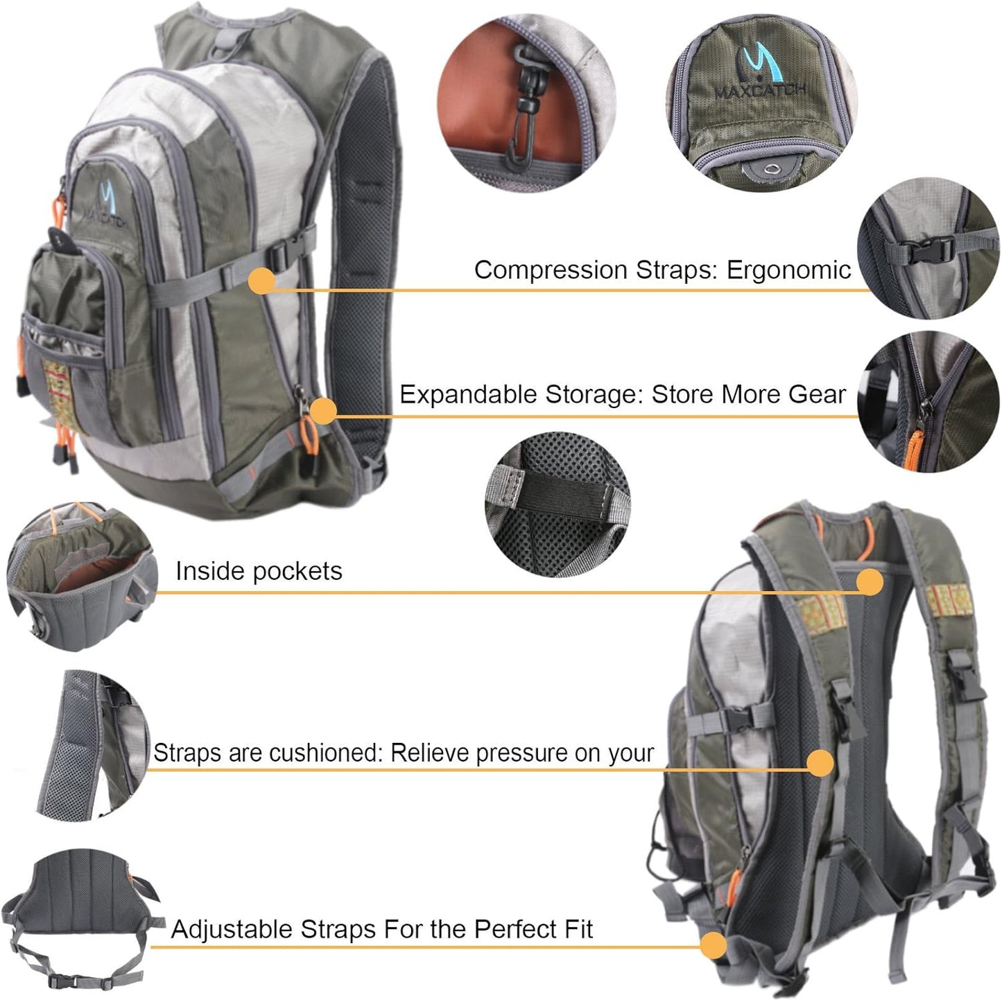M MAXIMUMCATCH Maxcatch Fly Fishing Vest Pack for Men and Women Adjustable Outdoor Fishing (Vest/Sling Pack/Backpack)