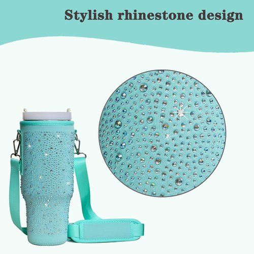 FLWVOG Bling Stanley Cup Bag, Stanley Purse Water Bottle Carrier with Strap Stanley Cup Holder with Phone Pocket for Stanley 40 oz (Green)