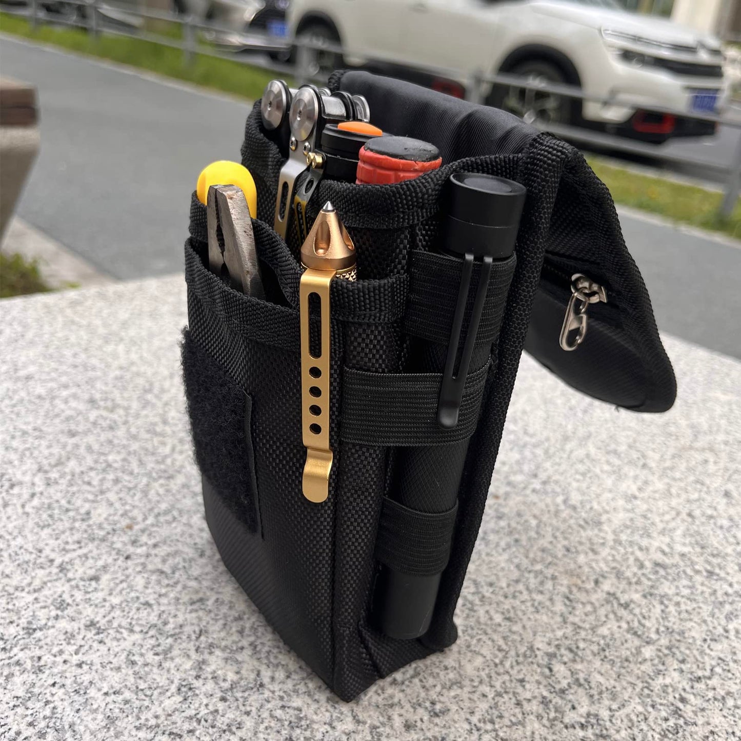 Belt Tool Pouch Holster, Multitool Organizer Pouch for EDC Gears Cellphone Case, Maezar Utility Sheath Bag, Nylon Tactical Tool Bag for Men, Small Pocket Phone Holder with D-Ring, Zipper(Black)