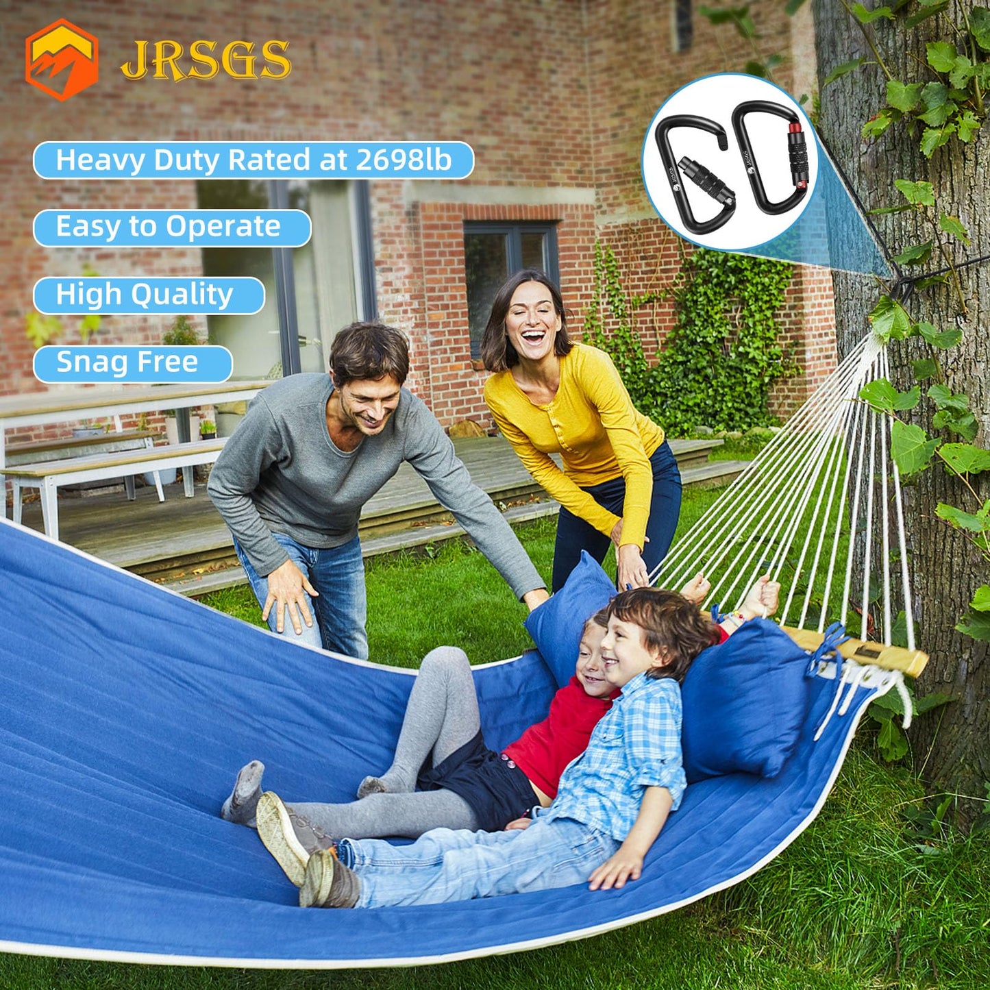 JRSGS Heavy Duty Locking Carabiner Clip 12KN Auto Locking Carabiner 7075 Aluminum Material, Lightweight and Strong, Easy to Carry, Suitable for Hiking, Hammock, Suspension, Gym, Keychain, Dog Leash.