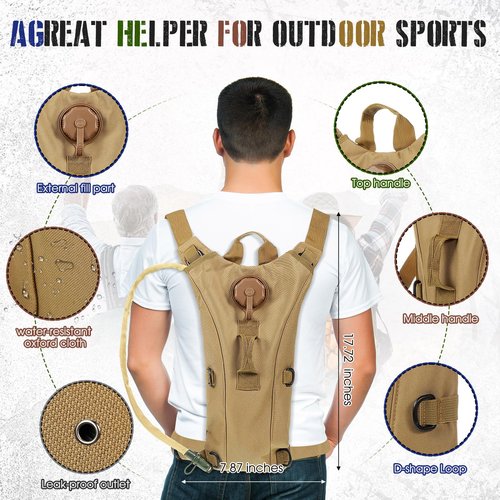 Sanwuta 2 Pcs Hydration Backpack with 3 Liter Water Bladder Tactical Lightweight 17.72 x 7.87 Inch Hydration Pack Backpack Water Backpack Hydration Bag Water Bag for Hiking Running (Khaki)