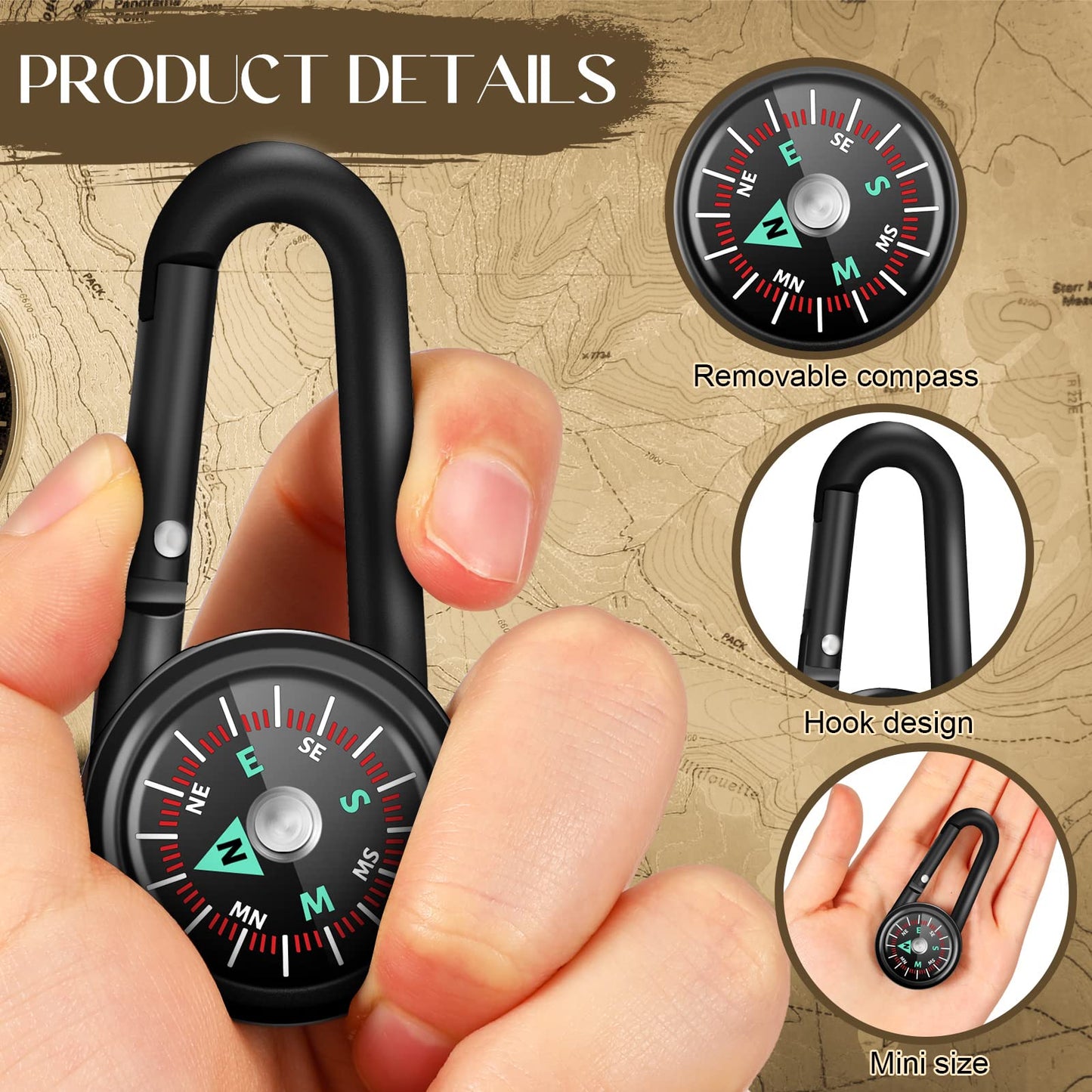 Kanayu Magnetic Compass Keychain Small Pocket Mini Compass Survival Hiking for Adults Camping Backpacking Accessory(60 Pcs)