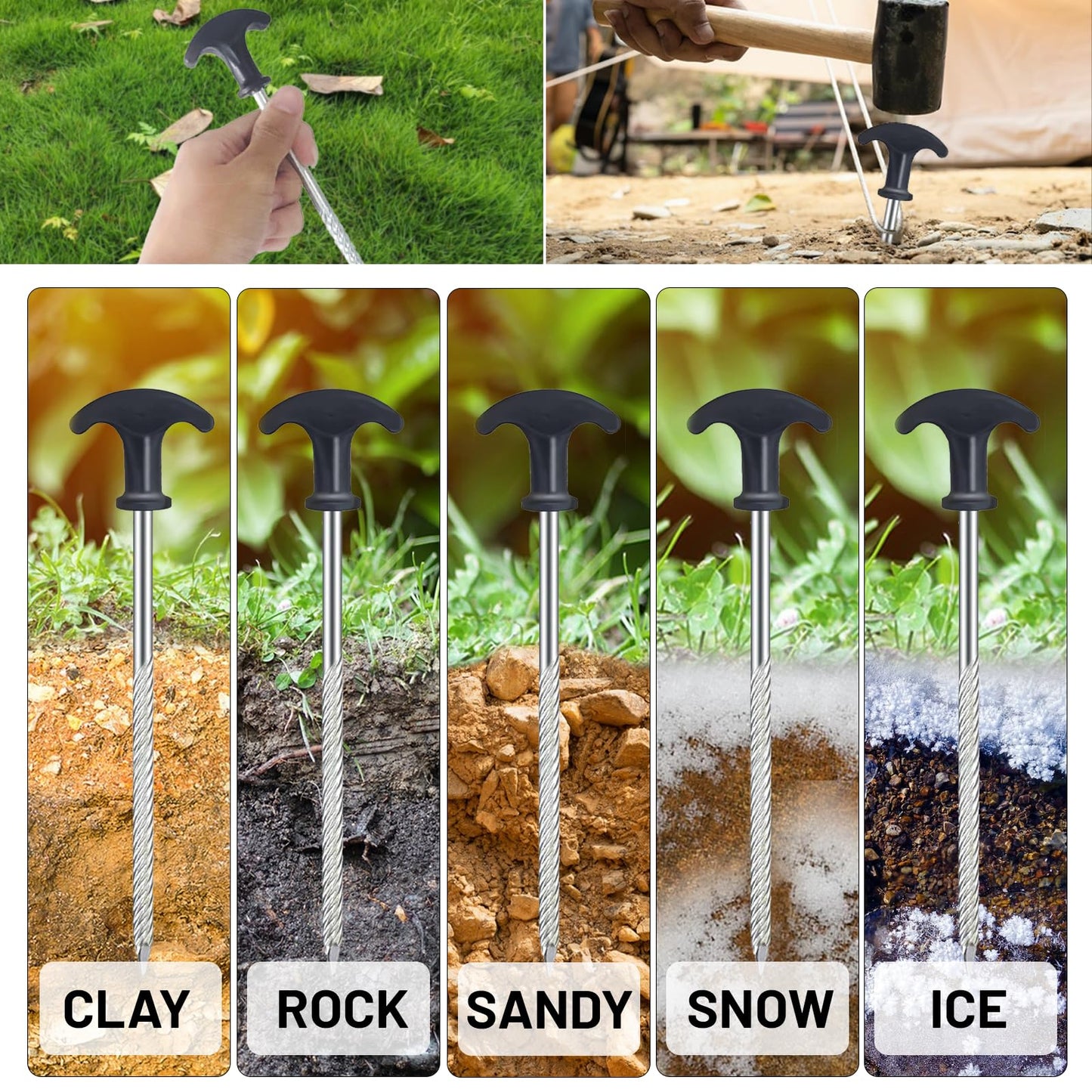 12pcs Heavy Duty Tent Stakes AVOFOREST 8 inch Tent Stakes Portable Camping Stakes for Camping Patio, Garden, Canopies, Grassland, Outdoor Black