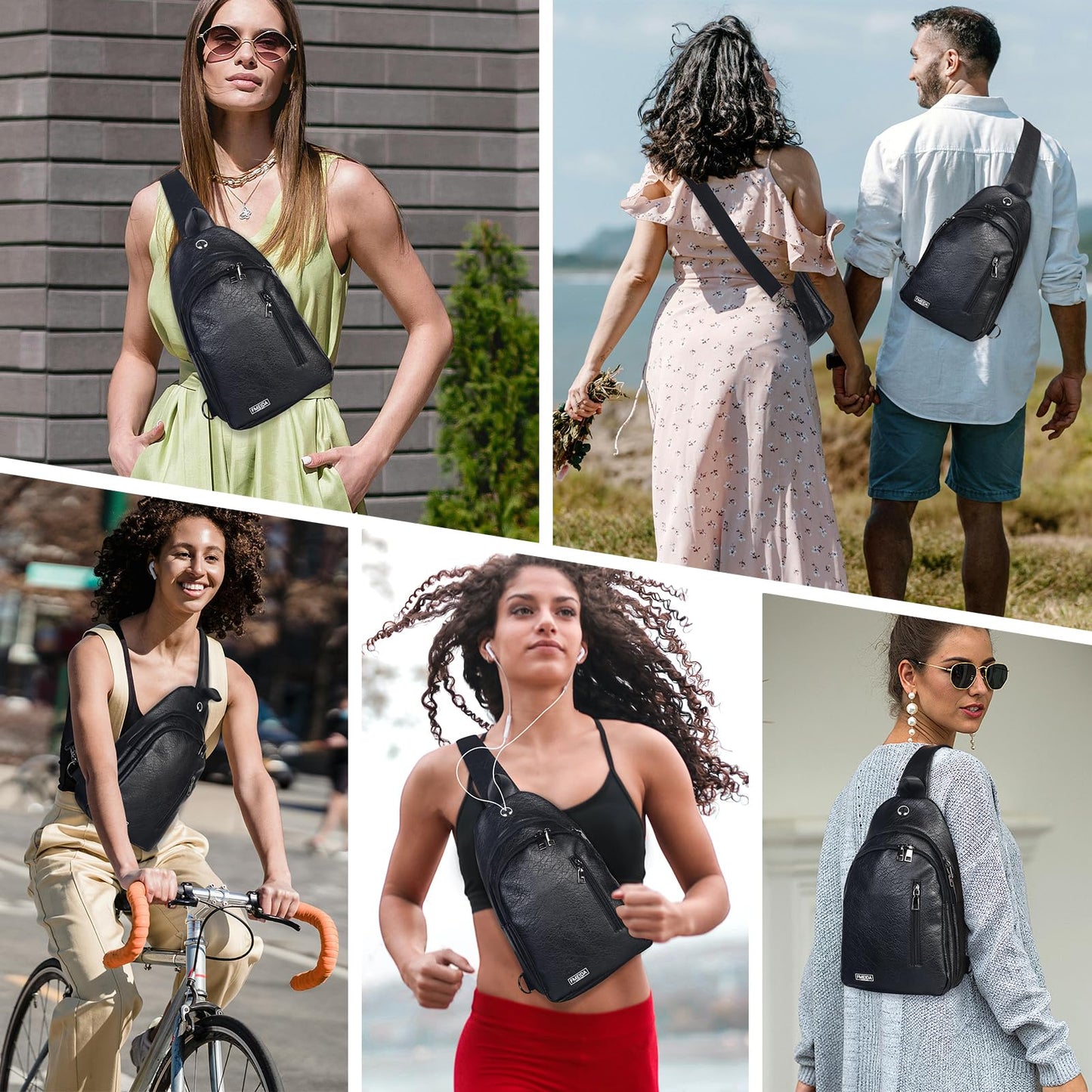 Fmeida Sling Bag for Women, Anti-Theft Crossbody Bag for Women, Sling Backpack Casual Daypack with Convertible Strap - Black