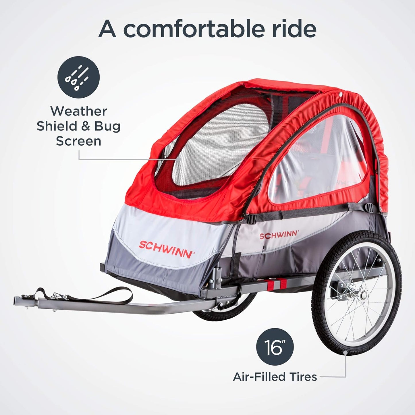 Schwinn Trailblazer Plus, Trailblazer, Joyrider or Echo Kids Bike Trailer, Single or Double Seat, Universal Coupler, Folding Frame, Quick-Release Wheels, Canopy, Schwinn Bike Trailer for Kids