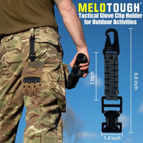 MELOTOUGH Tactical Glove Clip Braided Paracord Glove Holder Clip for Hunting, Hiking, Camping, Outdoor Activities (Black 2pcs)