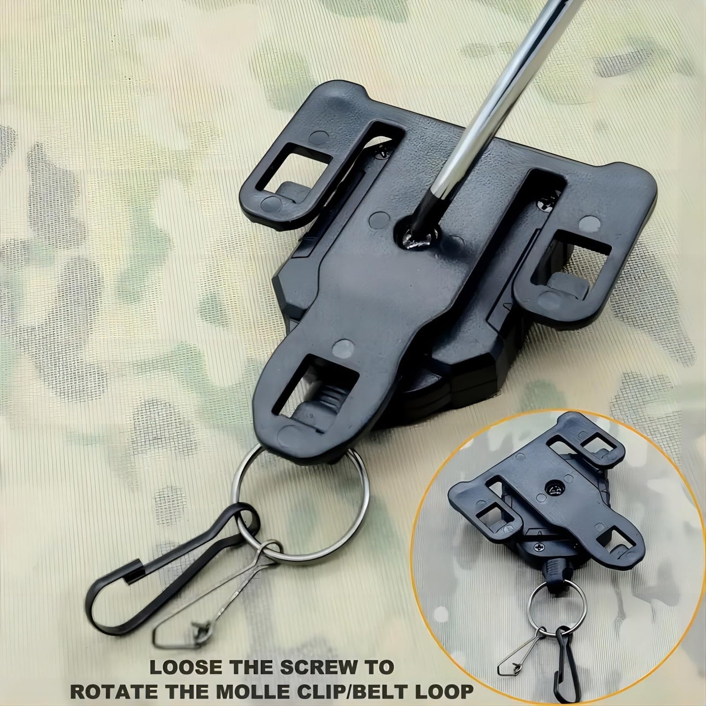 Military Tactical Gear Retractor, Molle Tactical Gear Tether, Retractable Key/Multi-Tools Holder Belt Loop and Molle Clip Included (Army Green)