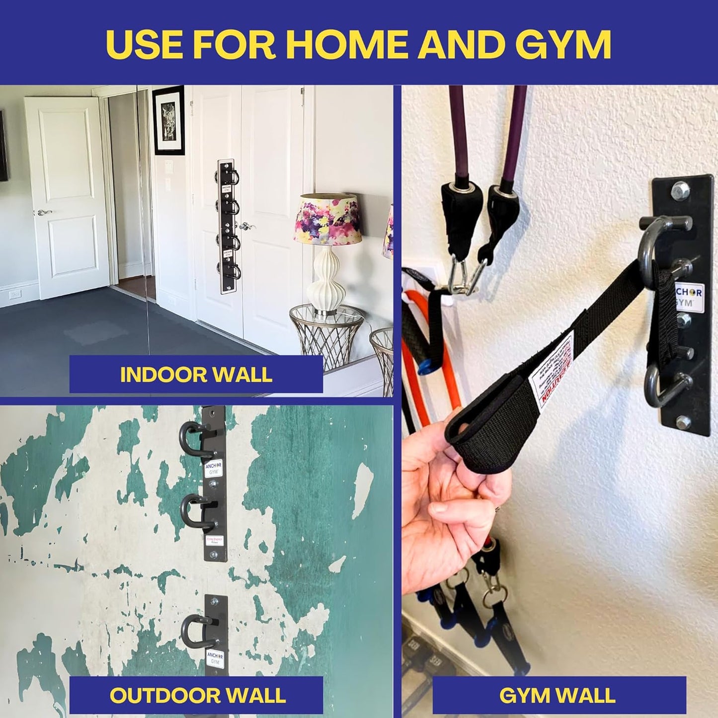 Anchor Gym Core Station - Wall Mount Workout Anchors for Resistance Band, Three Units with Two Hooks for Exercise Bands, Body Weight Straps, Strength Training - (Wood Mounting Screws Included)