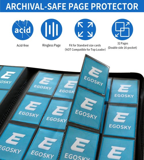 EGOSKY 1000+ Pockets Trading Card Binder, 16 Pocket Side Loading Card Holder Album for Sports Game Business Cards (Purple)