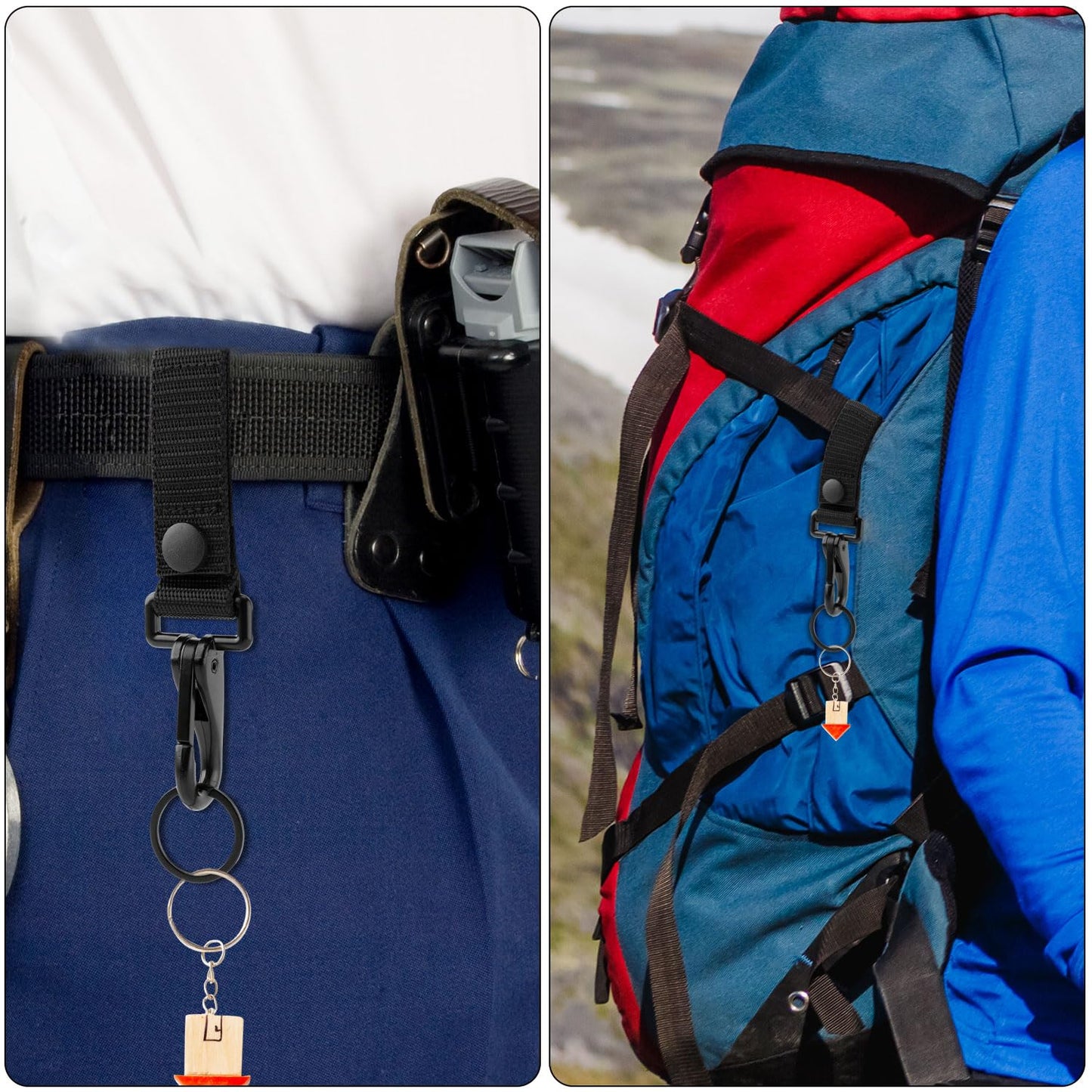 2pcs Belt Key Holder, Heavy Duty Belt Key Holder with Metal Snap and Nylon Molle Strap Duty Belt Key Clip Belt Clip Duty Belt Accessories