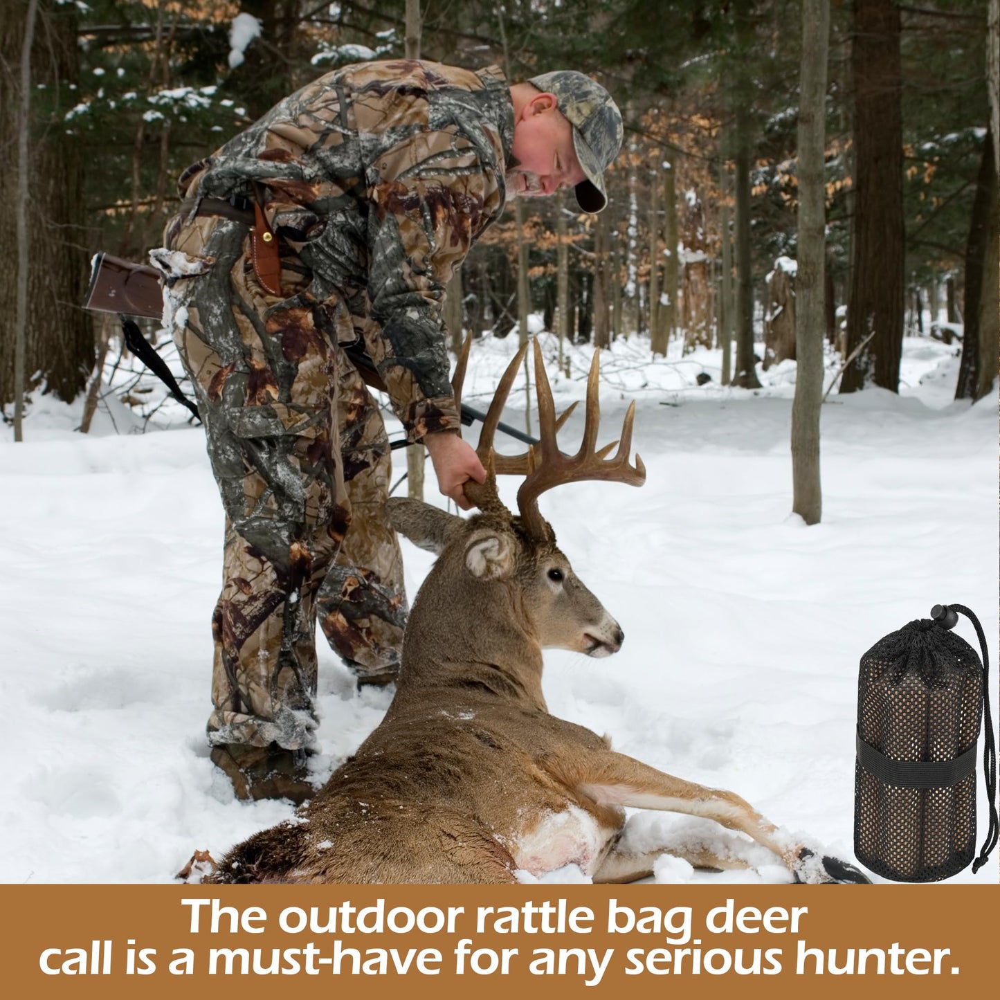 2 Packs Deer Call Hunting Bag Authentic Rattling Antlers Sound for Whitetail Bucks Deer Hunting Simulate Deer Game Caller Portable Attracting Rattle Bag Stocking Stuffer