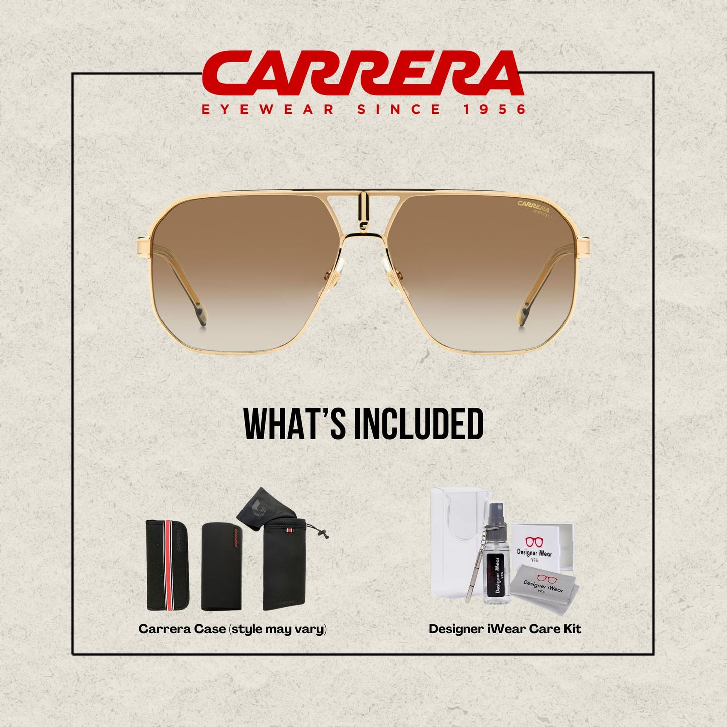 Carrera CA1062/S J5G 62MM Gold / 86 Black Brown Green Square Sunglasses for Men + BUNDLE With Designer iWear Complimentary Eyewear Kit