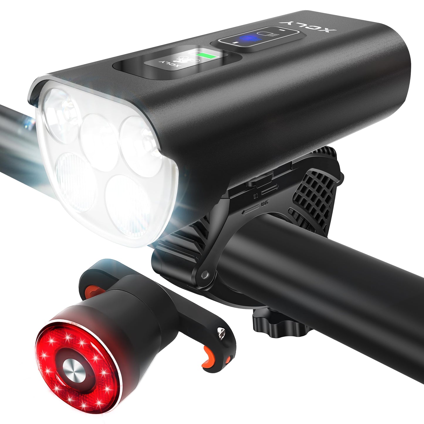 10000mAh Bike Lights for Night Riding - Mental Bike Light Set 5LED Light USB Rechargeable Front and Back Headlights & Taillights for Night Riding - 20000 Lumen, Easy Install, IPX6 Waterproof - Black
