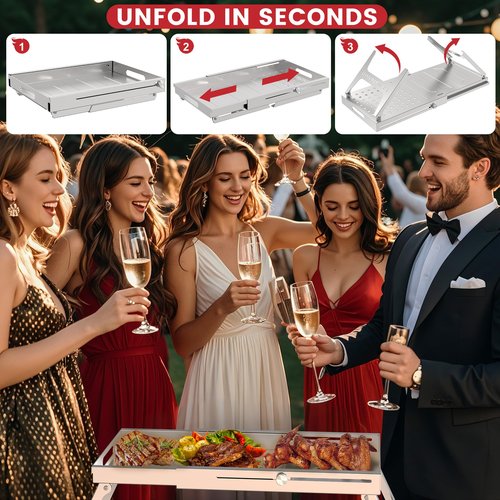 Marudina Foldable Campfire Grill Stainless Steel, 24.8"*11" Food Grade Metal, Non-toxic and Easy to Clean, Folding Camp Fire Grill for BBQ, Picnics, Backpacking, Backyards and Survival
