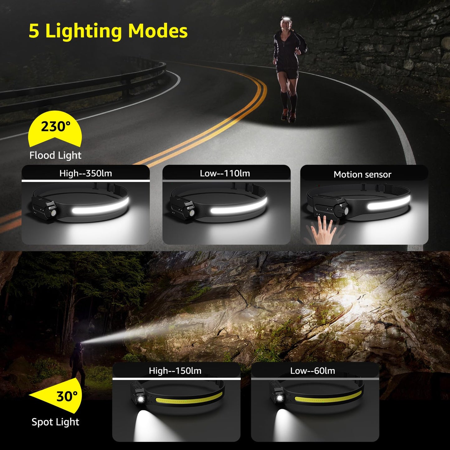 Lepro Bundle - Rechargeable LED Lantern, Camping Essentials, 1000LM, 5 Light Modes, Power Bank & 230°COB Wide Beam & Adjustable Spotlight, Waterproof Headlamp