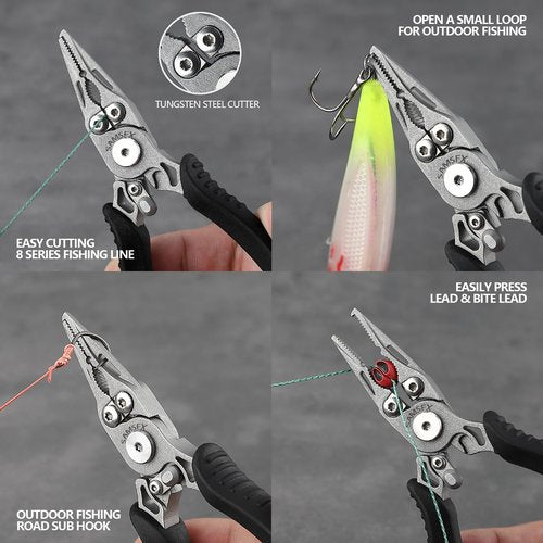 SAMSFX Mini Fishing Pliers with Retractors, Snap Split Ring Pliers, Scissors Braid Cutters, Lightweight Stainless Steel Fly Fishing Tools Kit