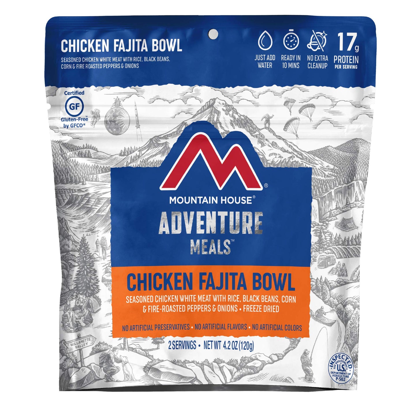 Mountain House Buffalo Chicken Mac & Cheese + Chicken Fajita Bowl Freeze Dried Backpacking Meals (2 Servings Each)