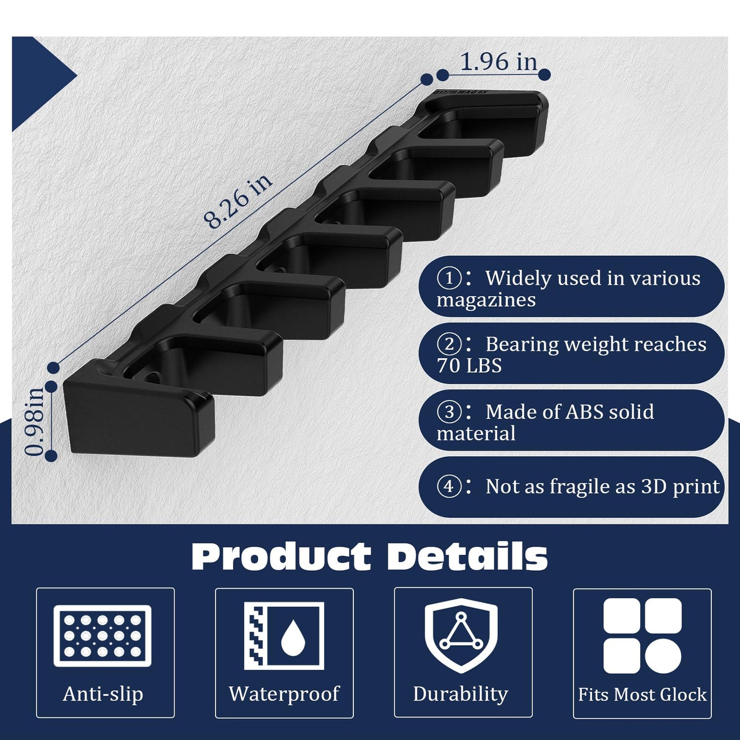 2Pack Magazine Mount for Glock 17 19 22 23 26 31 32 33 34 | Handgun Mag Holder Wall Mount Storage Rack | Mag Holder Display for Gun | Gun Magazine Holder Fit for Glock 17 Accessories (12 Slots)