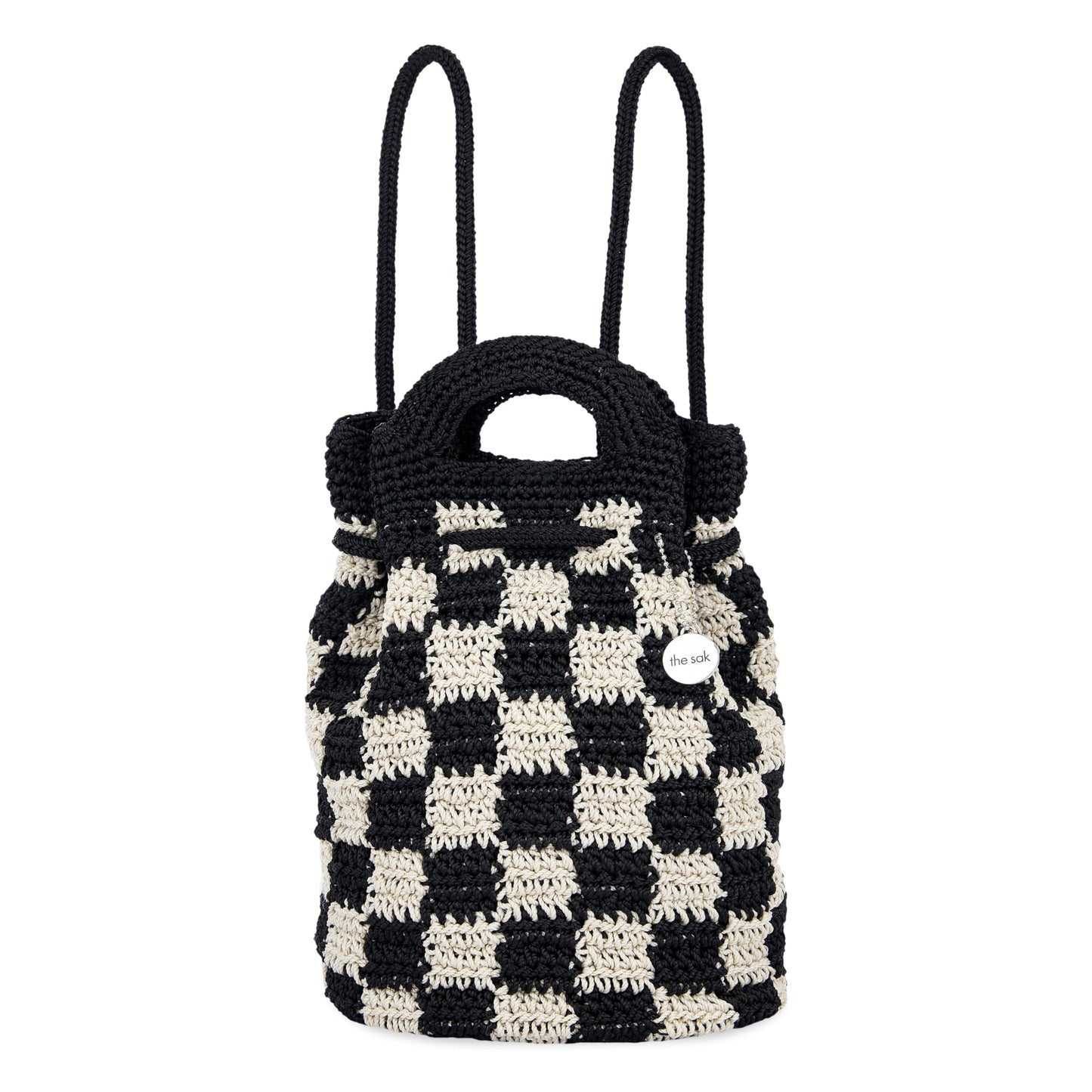 The Sak Dylan Backpack in Crochet, Dual Shoulder Straps, Black Check
