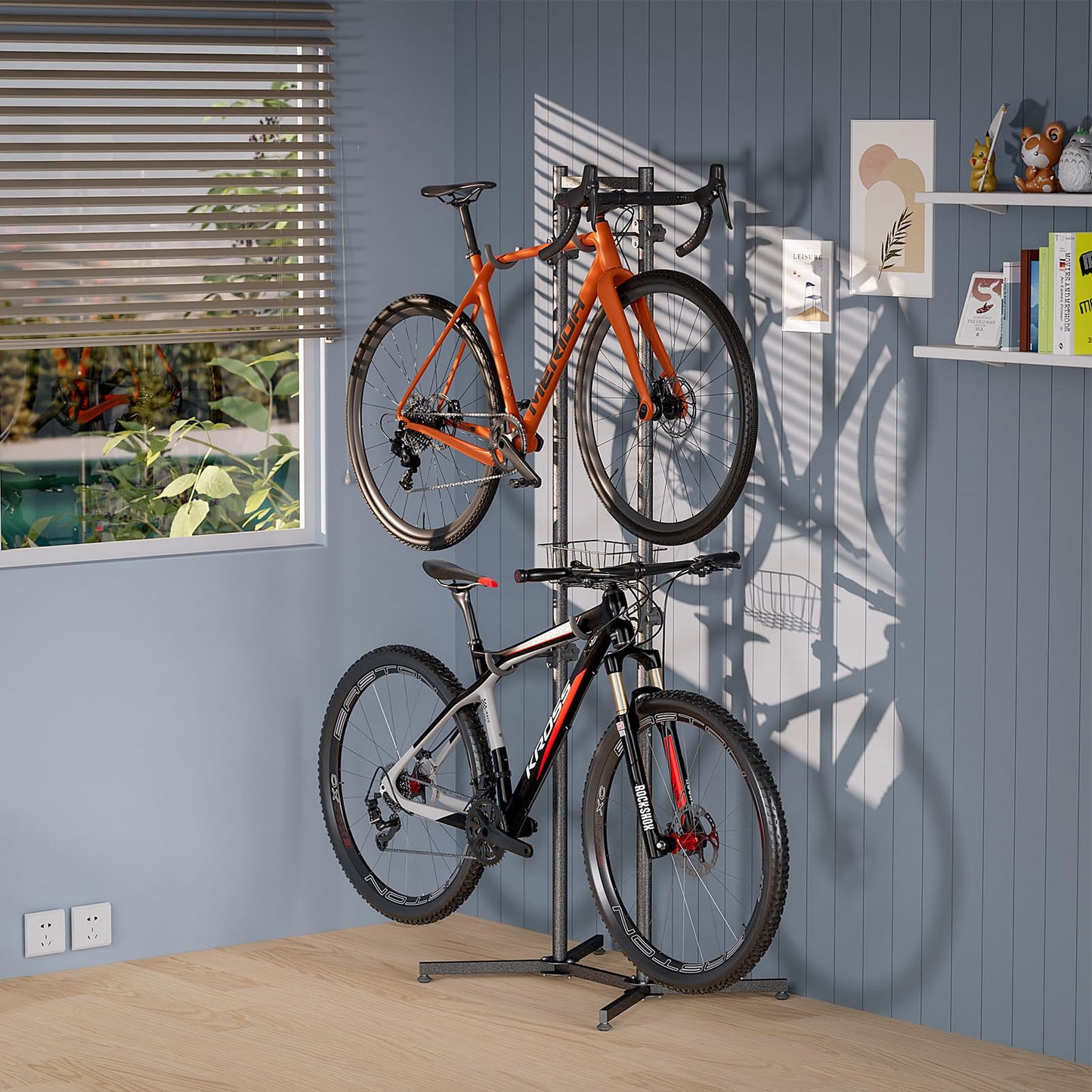 2-/4-Bike Storage Rack with Basket - Bike Rack Garage for Road, Mountain and Hybrid Bike Garage & Home (for 2 Bikes)