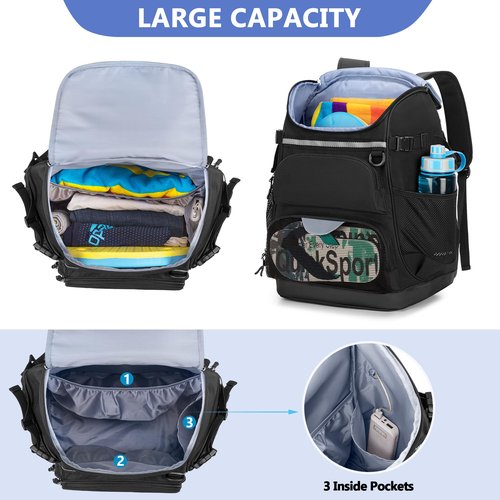GOBUROS Swim Backpack with Separate Shoe Space, Swim Gear Bag for Swimming Pool, Beach, Swimming Athlete Sports Backpack for Men and Women, Black