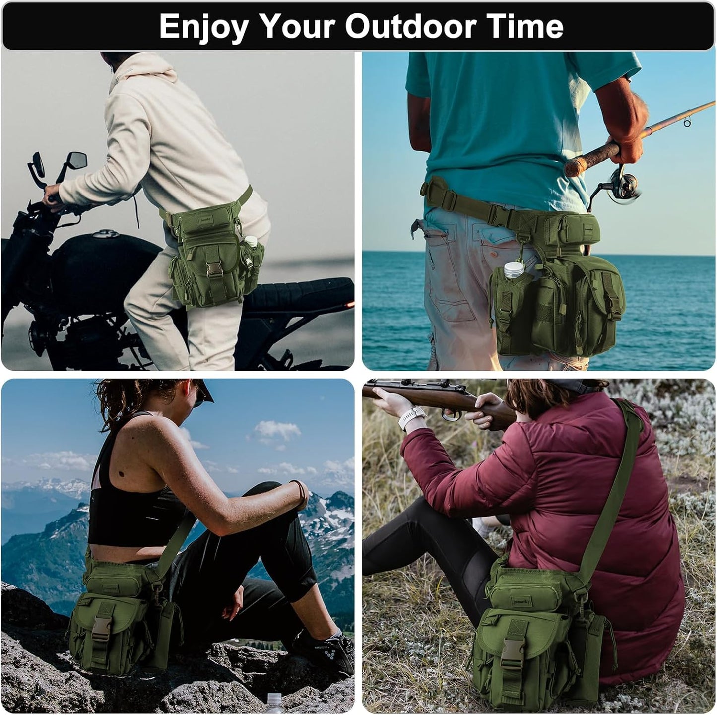 Jueachy Drop Leg Bag for Men Tactical Metal Detecting Thigh Pack with Water Bottle Pouch