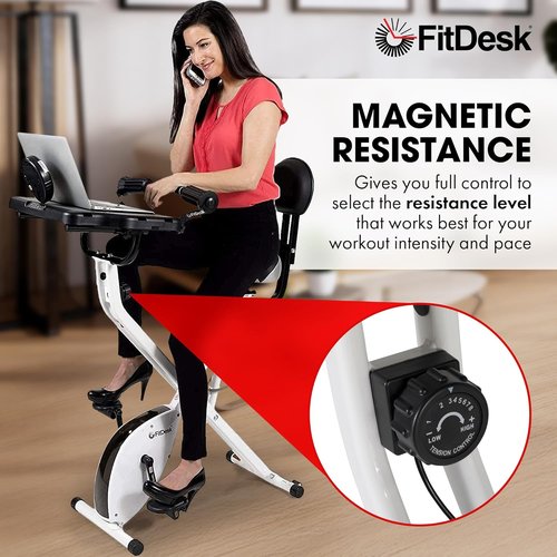 FitDesk Standing Exercise Bike Desk 3.0, Adjustable Height Indoor Cycling Trainer, Tablet Holder, Fitness Table, Portable Exercise Table, Resistance Bands, Home & Office Bike, Supports Up to 300 lbs