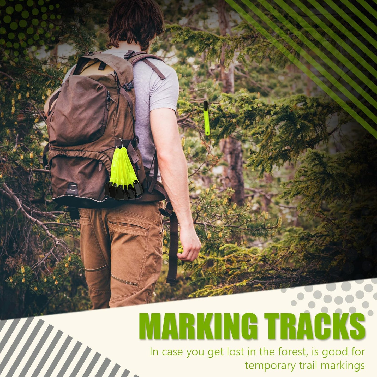 Leitee Trail Markers Reflective Tree Tacks Hunting Reflector Tacks Trail Marking Ribbon with Clips for Hiking Hunting Outdoor (Fluorescent Yellow,24 Pcs)