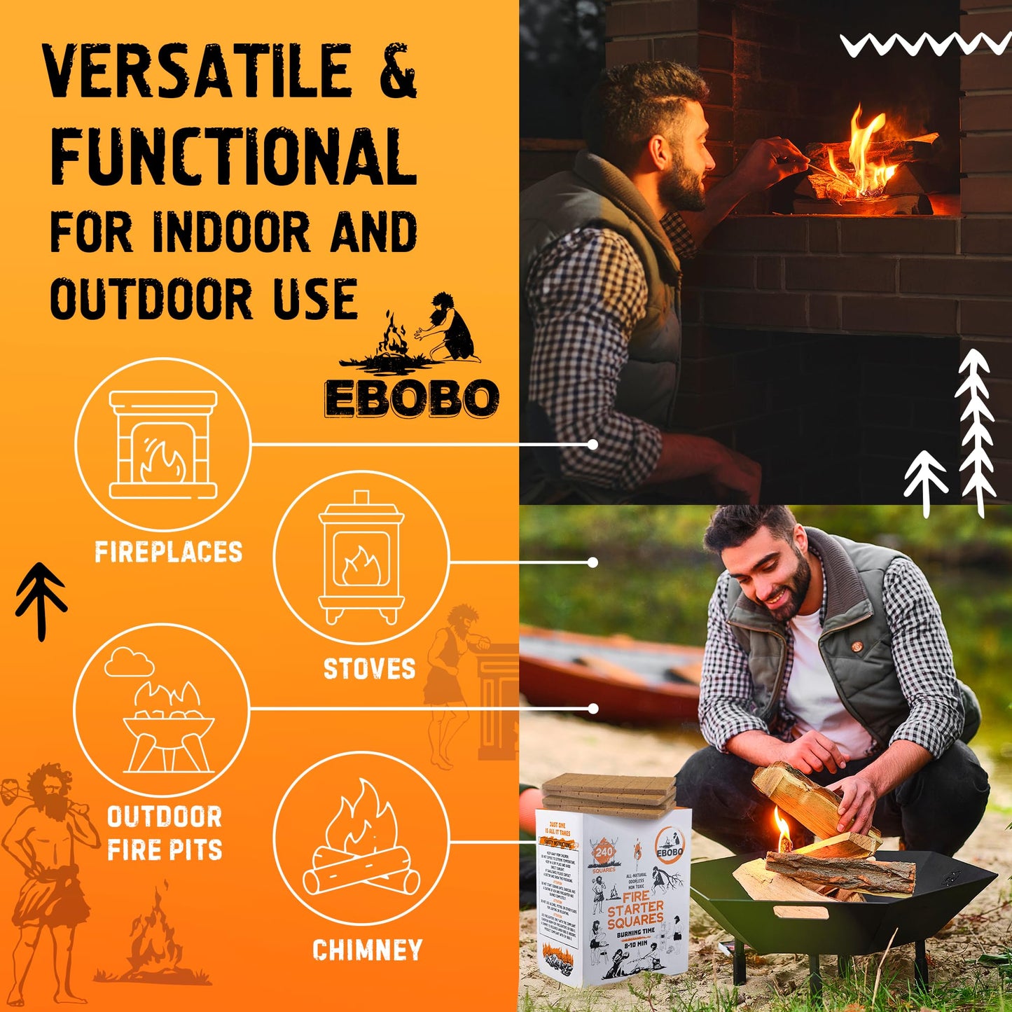 240 pcs Fire Starter Cubes ā Natural Wax-Based, Odorless & Non-Toxic ā Quick Ignition for BBQ Grill, Fireplace, Wood Stove, Fire Pit & Camping ā Easy, Mess-Free Lighting