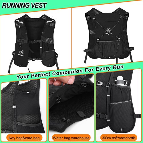 Running Vest for Women Men, Lightweight (194g/8 Bags) Hydration Backpack Running Phone Holder Vest for Hiking Trail Cycling Race Marathon Runners Essentials (Black, Adjustable)