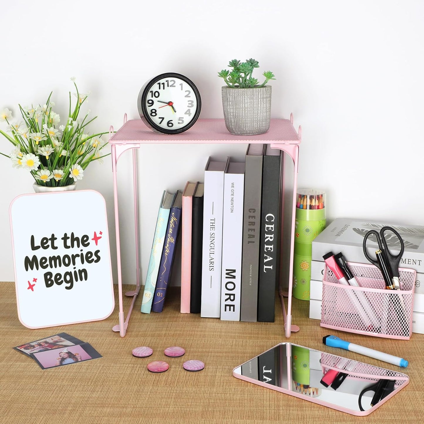 11 PCS Locker Accessories Kit Pink Locker Organizer Decorations Supplies Includes Folding Shelf, Magnetic Mirror & Whiteboard, Pen Holder, Dry Erase Markers, Magnets, Back to School Essentials