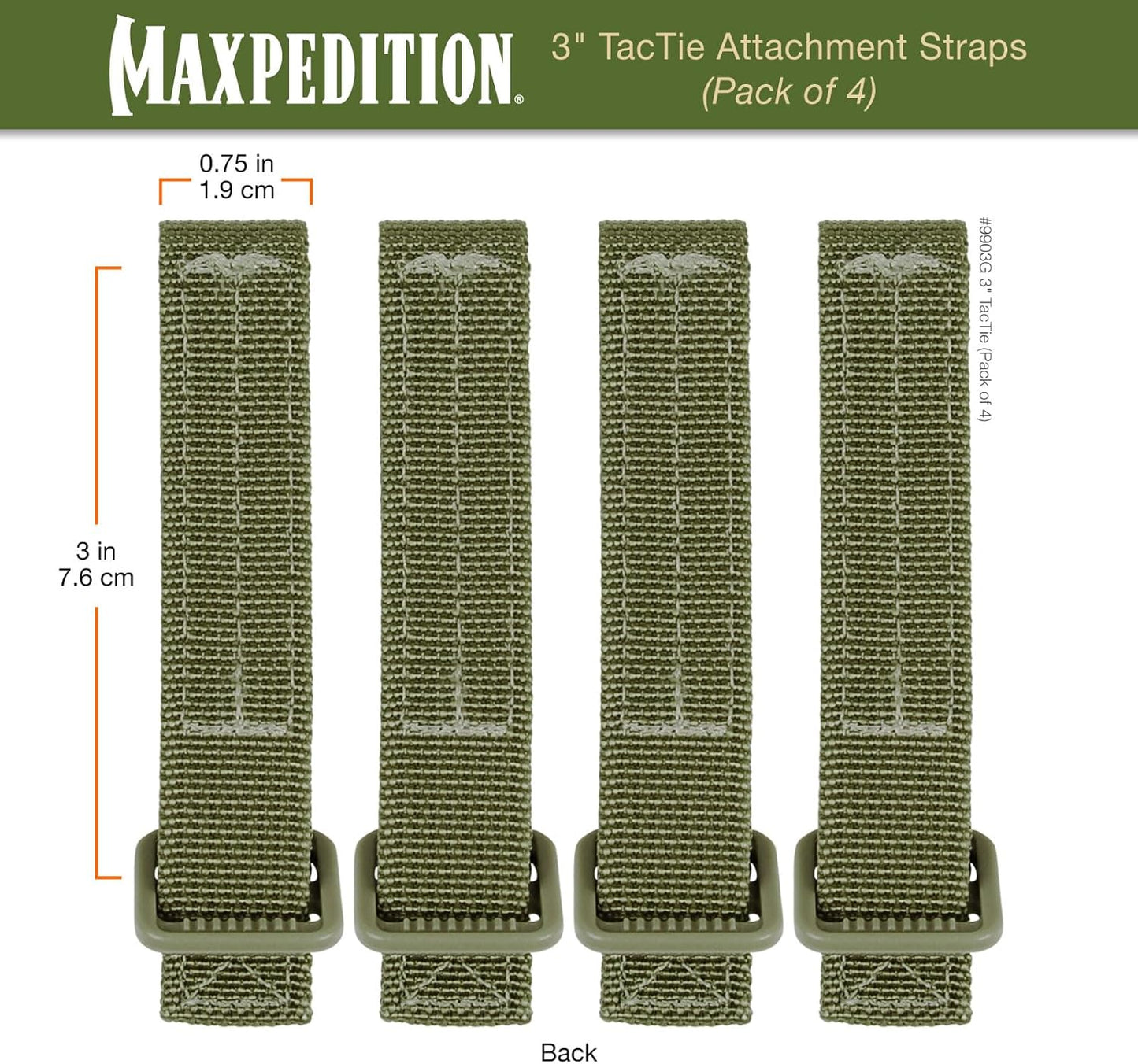 MAXPEDITION 3-Inch TacTie Attachment Straps (Pack of 4) MOLLE Clips for EDC Pouches and Pocket Organizers, Replacement MOLLE Straps for Tactical Gear
