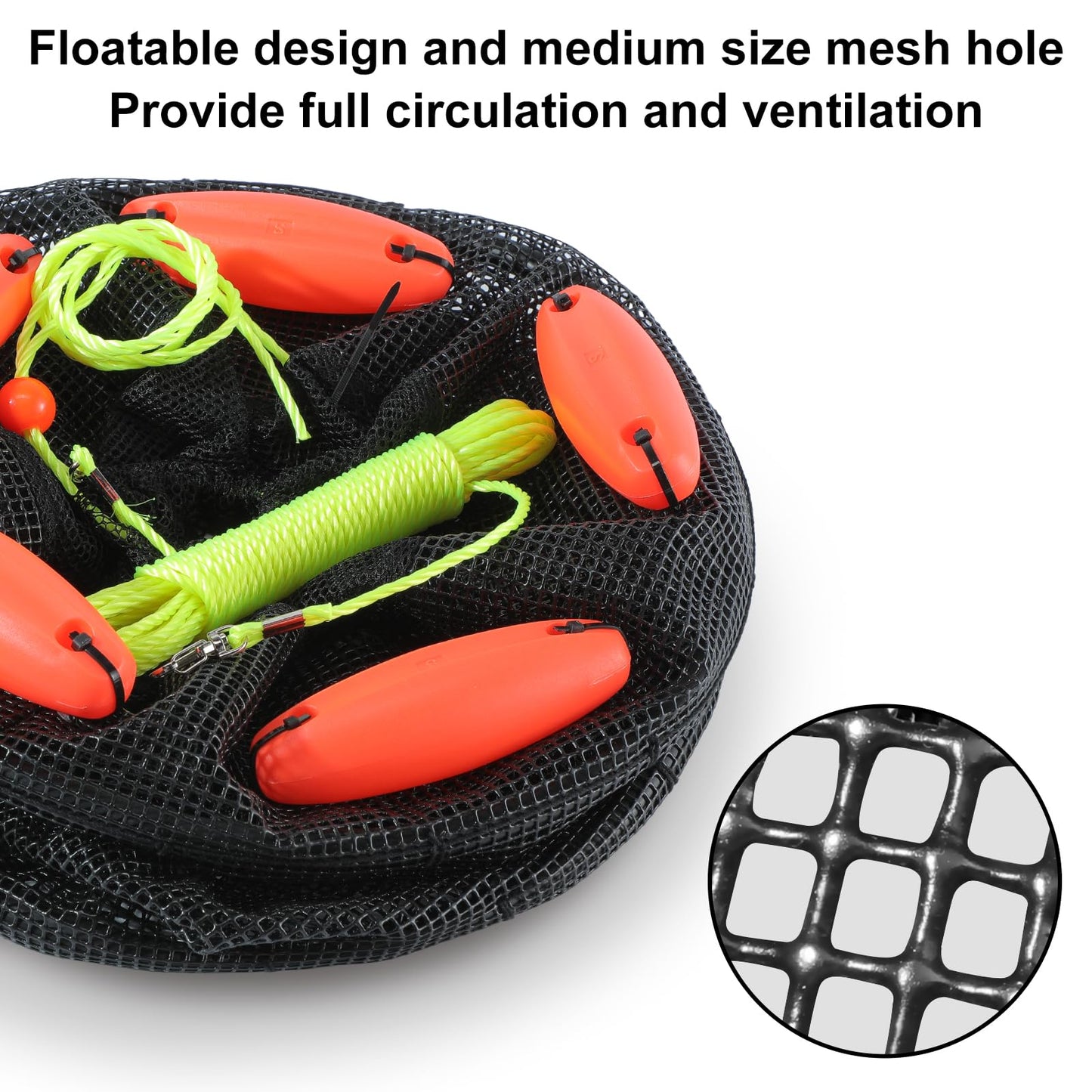 Extra Large Foldable Floating Fishing Basket for Live Caught Fish, Floatable Fishing Net Basket, Heavy Duty Coated Portable Fish Basket